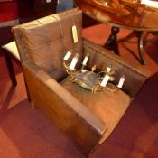 A pair of Art Deco armchairs of angular form in buttoned upholstery (cushon seat A/F)
