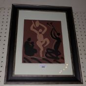 A Pablo Picasso  print after a lino cut of figures glazed and framed