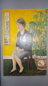 An oil on canvas portrait of a seated woman signed D. Biddler in gilt frame