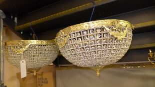 A pair of brass and cut glass ceiling li