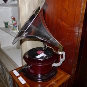 A gramophone with silvered horn