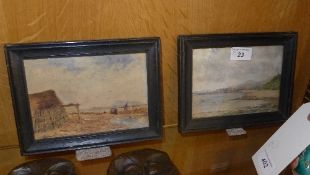A pair of miniature watercolours coastal