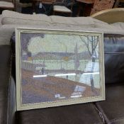 A watercolour lakescape with figure sign