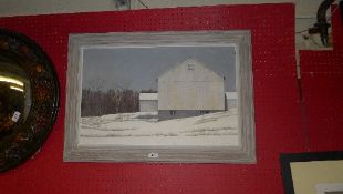 A modern oil of a building in snow scene