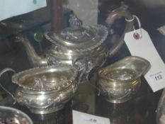 A three piece hallmarked silver teaset w