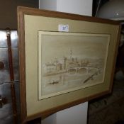A sepia drawing Florence signed and a similar drawing