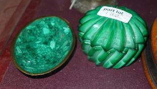 A malachite oval dish and a green glass