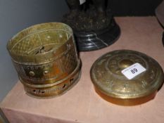An Indian incised brass cylindrical box
