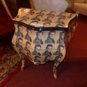 A French bombe form chest fitted with two drawers and decorated with images of Elvis Presley