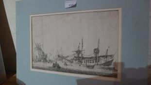 A Reinier Nooms Dutch etching ''Zeeman'' ( 1623-1664 ) etching of vessels in the Dutch harbour