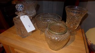 A collection of glassware items including a crystal bowl a decanter and other items