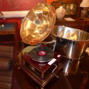 An old HMV gramaphone of square form