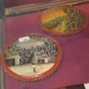 Two African hand painted drum heads