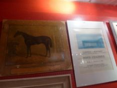 A framed Panos Koulermos exhabition print together with an unframed print on canvas of a horse in