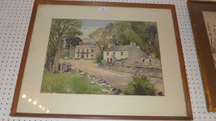 A John H Nicholson watercolour village scene depicting the Bellacraine Hotel signed