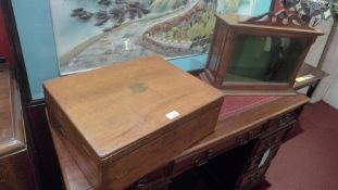 A Victorian oak cutlery canteen only with fitted interior and a walnut glazed display cabinet (6)