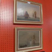 A pair of British early-mid C19th paintings of maritime scenes one an oil on board of an C18th