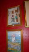 A pair of oils on canvas Mediterranean scenes in pine frames