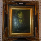 A framed print on canvas of a military gent in a C17th style ebonised and gilt frame