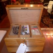 A honey oak fully fitted sewing box