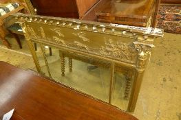 A C19th carved giltwood overmantle mirror the carved Grecian influence frieze above triple