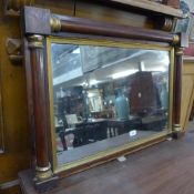 A C19th Rosewood overmantle mirror the rectangular plate within gilded pilaster