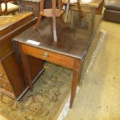 A C19th mahogany Pembroke table with end drawer on tapered supports