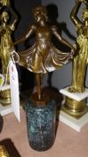 A bronzed ballerina on a marble stand