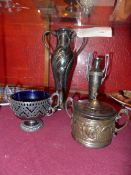 An Art Nouveau pewter twin handled vase