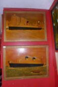 A pair of naive oil on board shipping scenes by Lewis Miskin in gilt frames