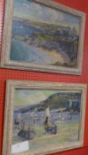 A pair of oil on board coastal scenes signed Coles in painted distressed frames