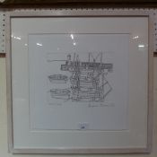 A Bryan Pearce etching of boats in a harbour signed, glazed and framed