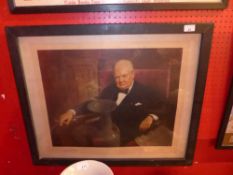 A glazed and framed print of Churchill glazed and framed