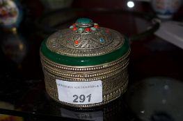 A Chinese white metal and semi precious stone jewellery box