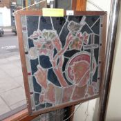 A C19th stained leaded glass panel with image of John The Baptist by Brewster in pine frame