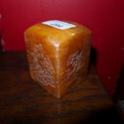 A Chinese carved soapstone seal of large size