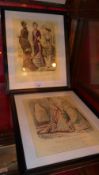 A pair of Edwardian fashion prints glazed and framed