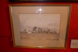 A watercolour by Joan Prynn of Wimbledon Common glazed and framed