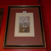A gouache on paper by Tessie O'Shea of an opera singer glazed and framed