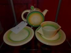 A Clarice Cliff part tea service including sugar bowl and plates (A/F)