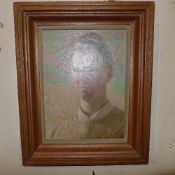 An oil on board, self portrait by H. A.