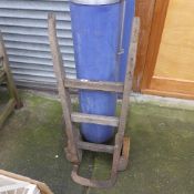 A vintage wooden sack barrow with Cayles