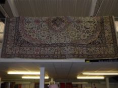 An extremely fine central Persian part silk carpet 365 cm x 252 cm medallion with repeating Shah
