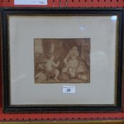 A sepia engraving 'Putti at Play' framed and glazed