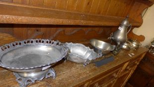 A collection of pewter including samovar