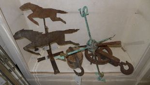 A vintage ships pulley, a similar and tw