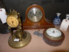 An Edwardian inlaid mantle clock, barome