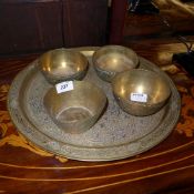 An Indian brass and silver inlaid servin