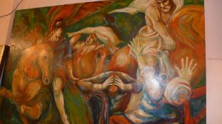 A large oil on board 'The Horsemen of the Apocalypse' by Ray Richardson