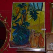 An oil on board still life study 'Tropical' signed Rey